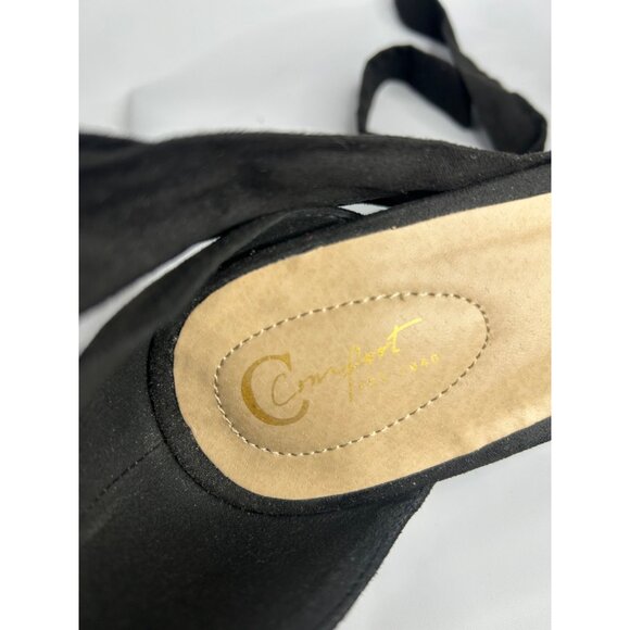 Black Suede Open Toe Block Heel Sandals With Ankle Strap Tie-Up Size 10 - Picture 4 of 8